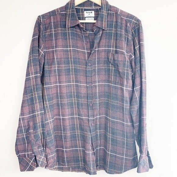 Hurley Brown and Black Plaid Flannel Button Down Shirt Size Medium - Picture 1 of 6